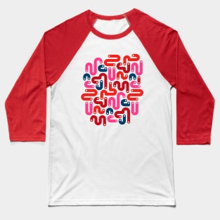 JELLY BEANS Squiggly New Wave Postmodern Abstract 1980s Geometric in Red Fuchsia Pink Burgundy Blue with Blush Dots - UnBlink Studio by Jackie Tahara Baseball T-Shirt